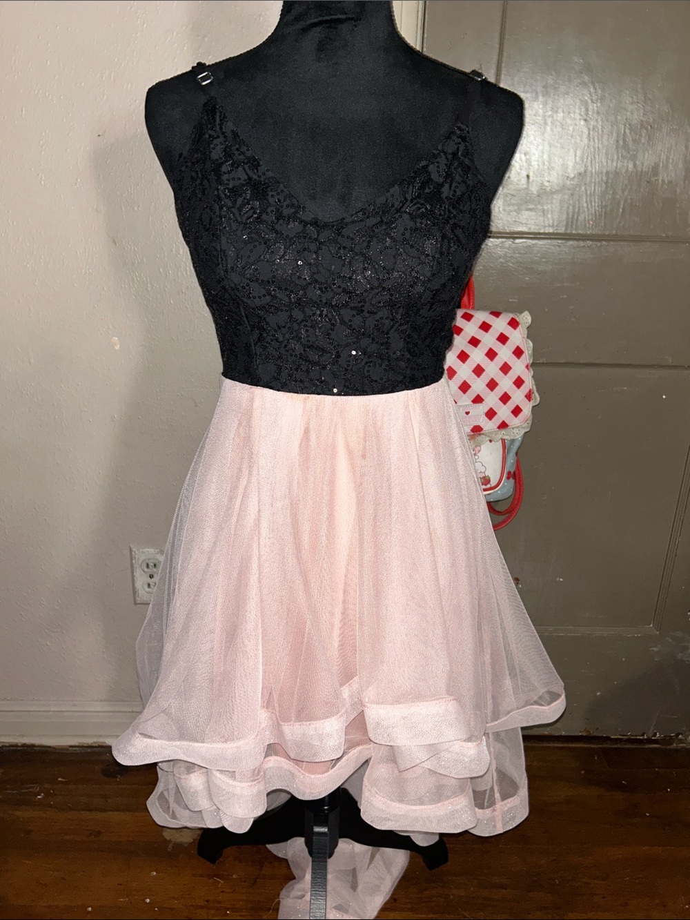 Girls Black Lace & Pink Tulle Dress